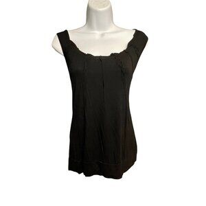 Cable and Gauge Black Scoop-Neck Gathered Pleats Sleeveless Sweater Sz S